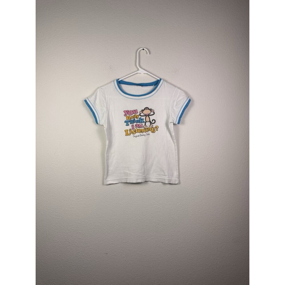 Bobby Jack Vintage Ringer Short Sleeve Shirt Girl's Y2K‎ Monkey Graphic